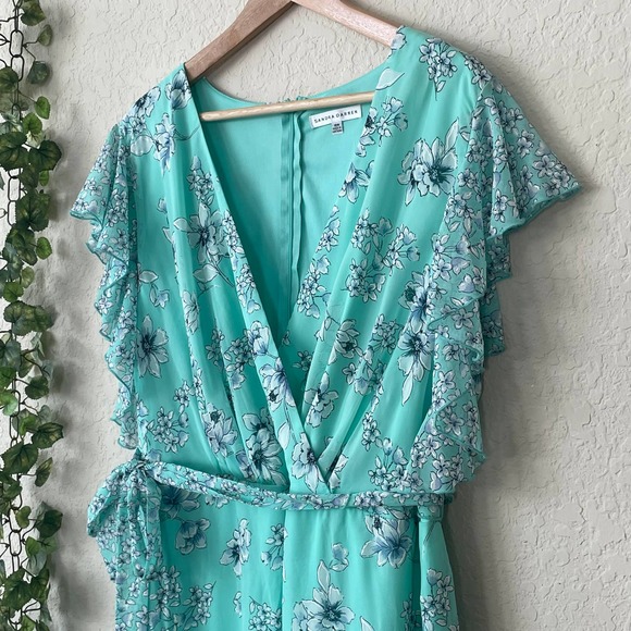 Sandra Darren Aqua Floral Midi Dress - Picture 2 of 5